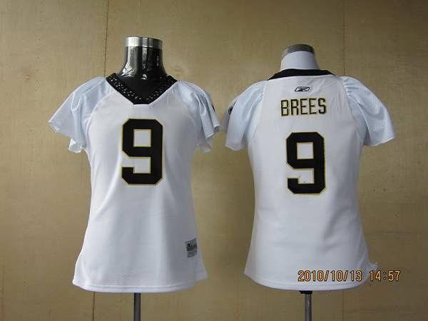 Saints #9 Drew Brees White Women's Field Flirt Stitched NFL Jersey - Click Image to Close